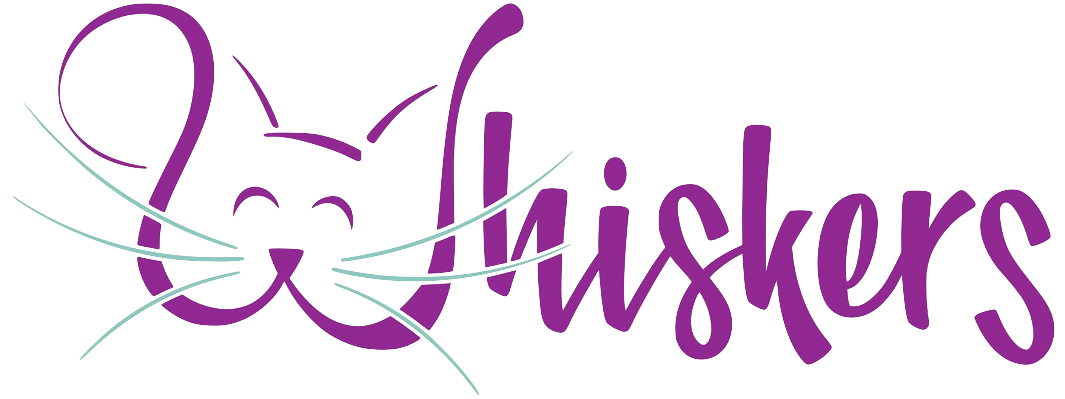 The Whiskers logo - a W stylized to look like a cat leads a breezy sans serif spelling of the word.